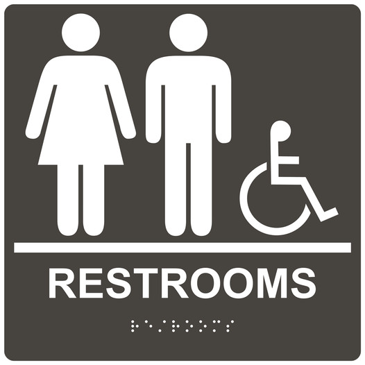 Square Charcoal Gray ADA Braille Accessible RESTROOMS Sign - RRE-115-99_White_on_CharcoalGray