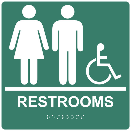 Square Pine Green ADA Braille Accessible RESTROOMS Sign - RRE-115-99_White_on_PineGreen