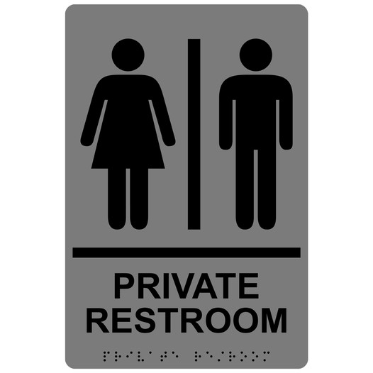 Gray ADA Braille PRIVATE RESTROOM Sign with Symbol RRE-14816_Black_on_Gray