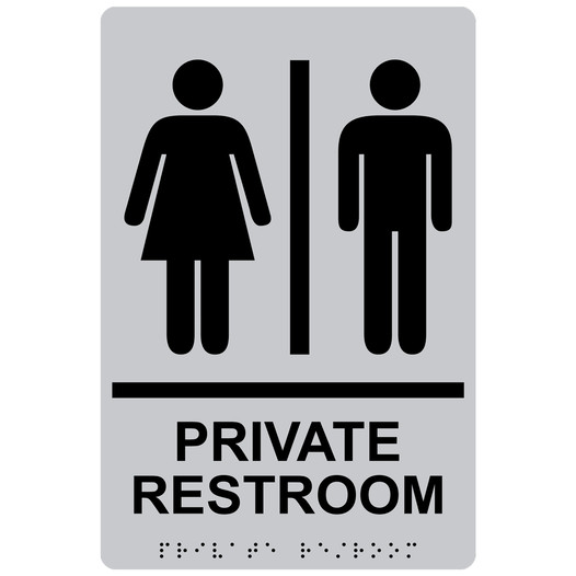 Silver ADA Braille PRIVATE RESTROOM Sign with Symbol RRE-14816_Black_on_Silver