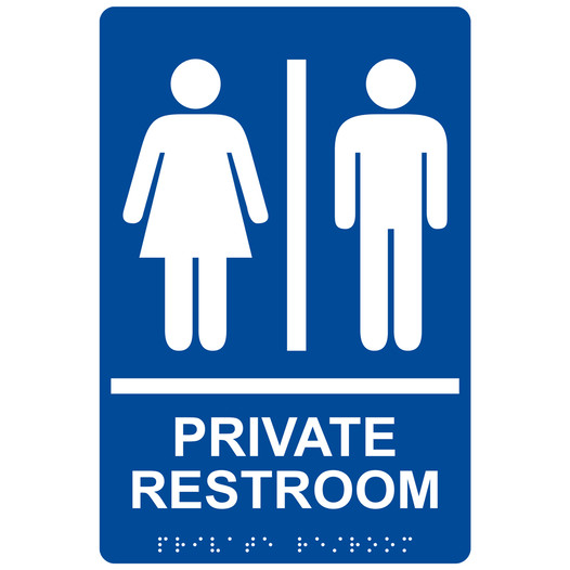 Blue ADA Braille PRIVATE RESTROOM Sign with Symbol RRE-14816_White_on_Blue
