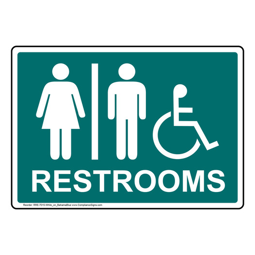 Bahama Blue Accessible RESTROOMS Sign With Symbol RRE-7015-White_on_BahamaBlue