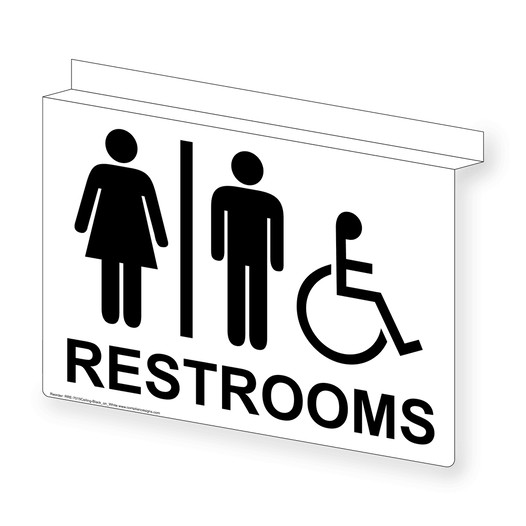 White Ceiling-Mount Accessible RESTROOMS Sign With Symbol RRE-7015Ceiling-Black_on_White