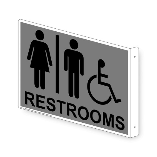 Projection-Mount Gray Accessible RESTROOMS Sign With Symbol
