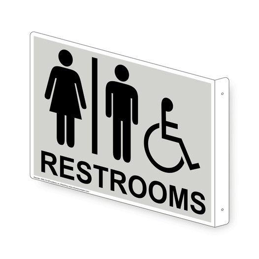 Projection-Mount Pearl Gray Accesible RESTROOMS Sign With Symbol RRE-7015Proj-Black_on_PearlGray