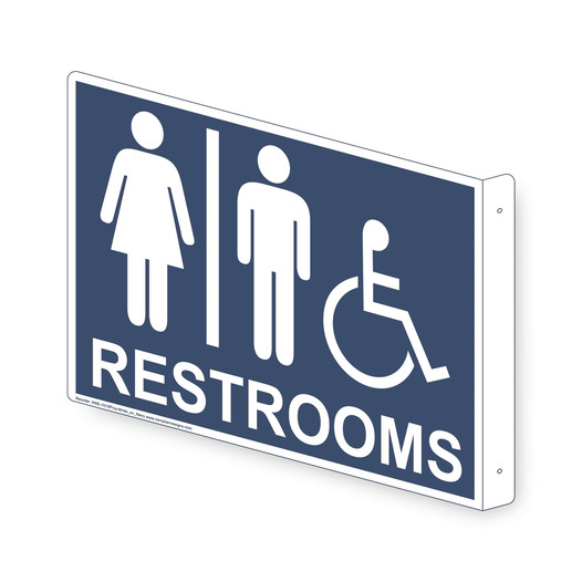 Projection-Mount Navy Accessible RESTROOMS Sign With Symbol