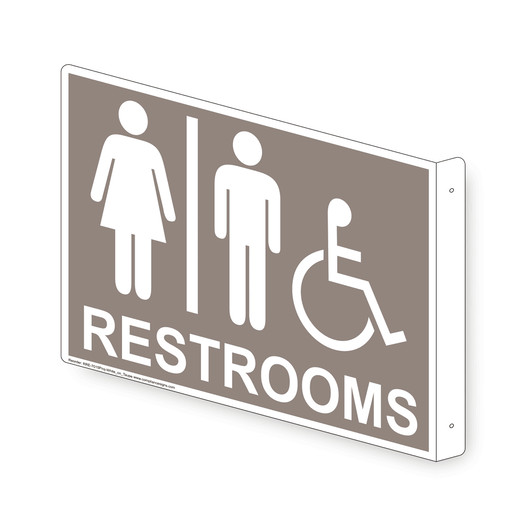 Projection-Mount Taupe Accesible RESTROOMS Sign With Symbol RRE-7015Proj-White_on_Taupe