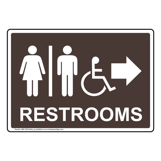 Dark Brown Accessible RESTROOMS Right Sign With Symbol RRE-7020-White_on_DarkBrown