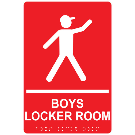 Red ADA Braille BOYS LOCKER ROOM Sign RRE-14773_White_on_Red