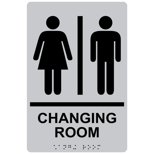 Silver ADA Braille Unisex CHANGING ROOM Sign with Symbol RRE-14774_Black_on_Silver