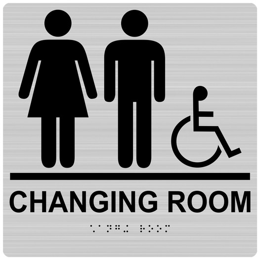 Square Brushed Silver ADA Braille CHANGING ROOM Sign RRE-14775-99_Black_on_BrushedSilver