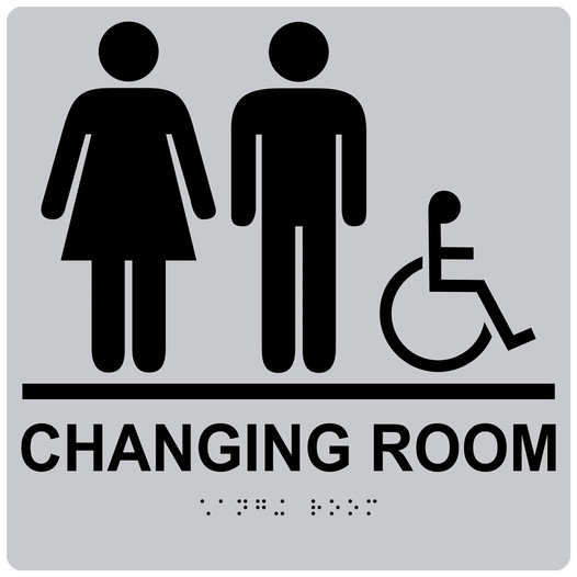 Square Silver ADA Braille Accessible CHANGING ROOM Sign - RRE-14775-99_Black_on_Silver
