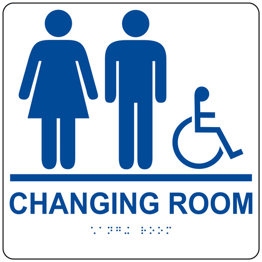 Square White ADA Braille Accessible CHANGING ROOM Sign - RRE-14775-99_Blue_on_White
