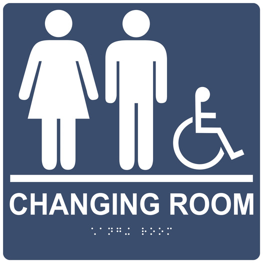 Square Navy ADA Braille Accessible CHANGING ROOM Sign - RRE-14775-99_White_on_Navy