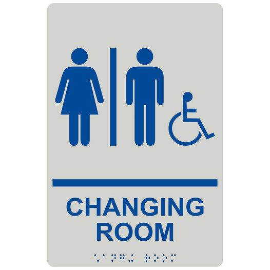Pearl Gray ADA Braille Accessible Unisex CHANGING ROOM Sign RRE-14775_Blue_on_PearlGray
