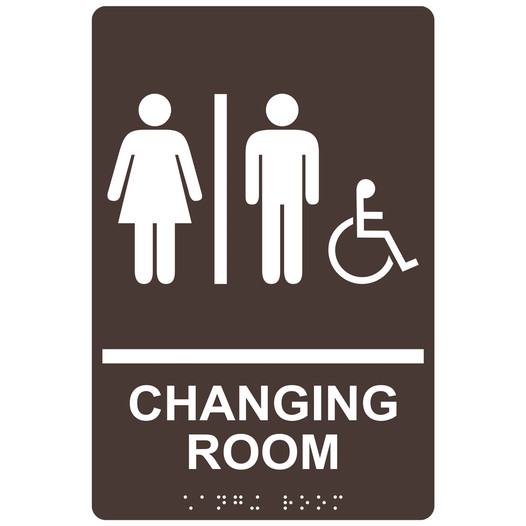 Dark Brown ADA Braille Accessible Unisex CHANGING ROOM Sign RRE-14775_White_on_DarkBrown