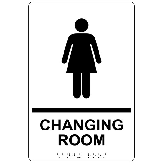 White ADA Braille Women's CHANGING ROOM Sign with Symbol RRE-14776_Black_on_White