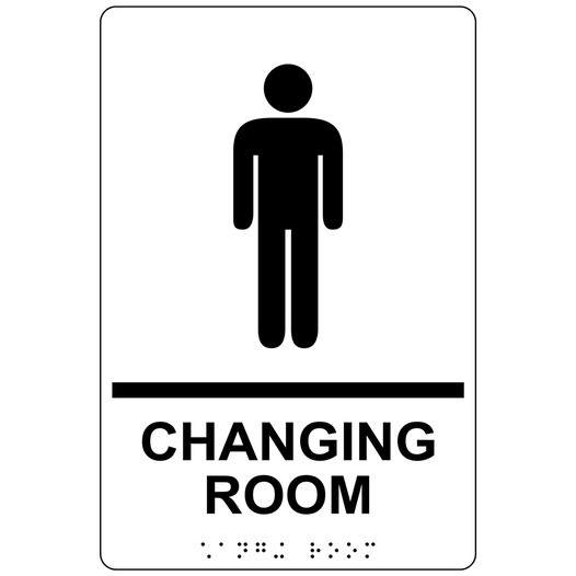 White ADA Braille Men's CHANGING ROOM Sign with Symbol RRE-14778_Black_on_White