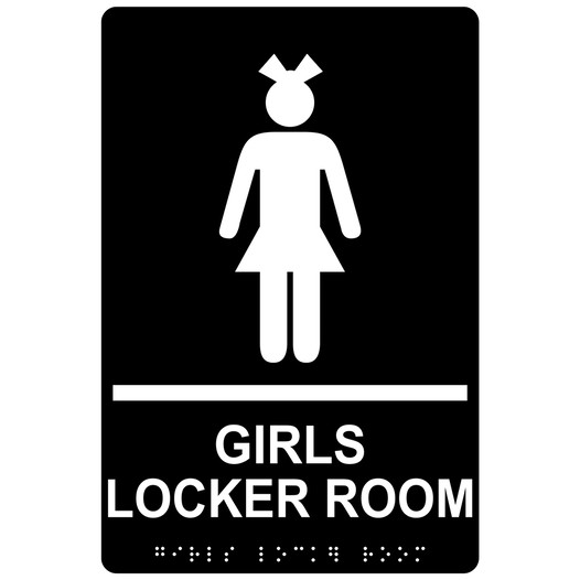 Black ADA Braille GIRLS LOCKER ROOM Sign RRE-14801_White_on_Black