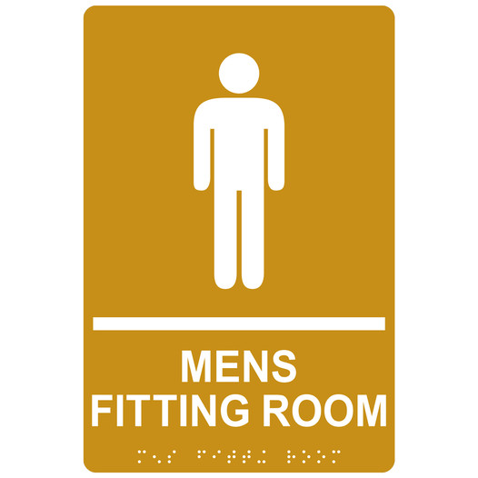 Gold ADA Braille MENS FITTING ROOM Sign RRE-14807_White_on_Gold