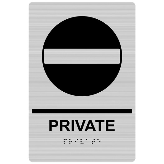 Brushed Silver ADA Braille PRIVATE Sign with Symbol RRE-14814_Black_on_BrushedSilver