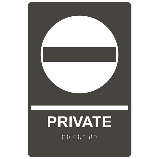 Charcoal Gray ADA Braille PRIVATE Sign with Symbol RRE-14814_White_on_CharcoalGray