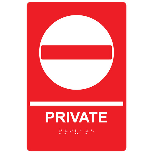 Red ADA Braille PRIVATE Sign with Symbol RRE-14814_White_on_Red