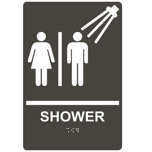 Charcoal Gray ADA Braille SHOWER Sign with Symbol RRE-14831_White_on_CharcoalGray