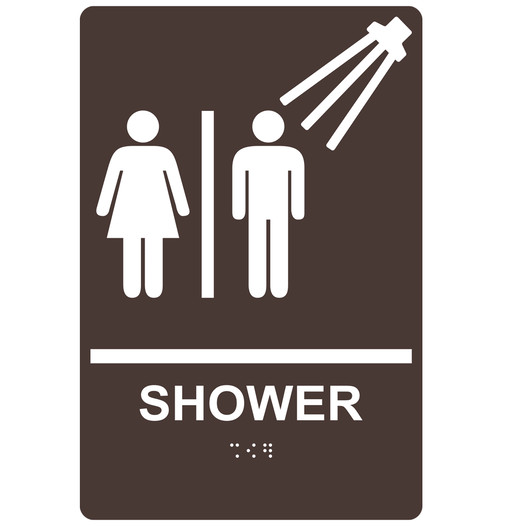 Dark Brown ADA Braille SHOWER Sign with Symbol RRE-14831_White_on_DarkBrown
