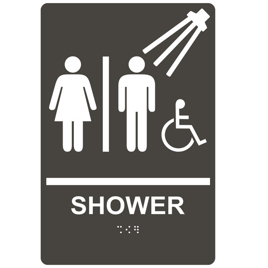 Charcoal Gray ADA Braille Accessible SHOWER Sign with Symbol RRE-14832_White_on_CharcoalGray
