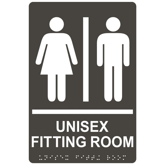 Charcoal Gray ADA Braille UNISEX FITTING ROOM Sign with Symbol RRE-14843_White_on_CharcoalGray