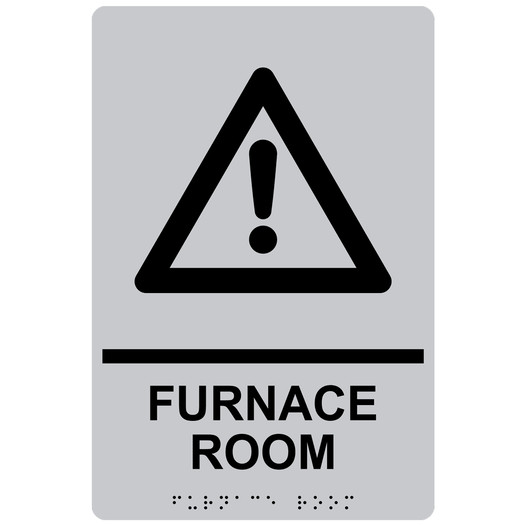 Silver ADA Braille FURNACE ROOM Sign with Symbol RRE-15299_Black_on_Silver