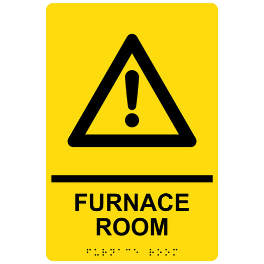 Yellow ADA Braille FURNACE ROOM Sign with Symbol RRE-15299_Black_on_Yellow