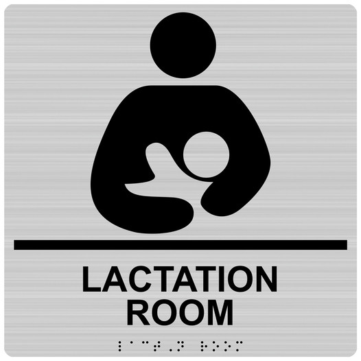 Square Brushed Silver ADA Braille LACTATION ROOM Sign With Symbol RRE-37151-99_Black_on_BrushedSilver