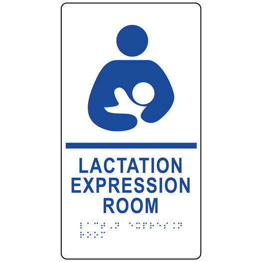 White ADA Braille LACTATION EXPRESSION ROOM Sign with Symbol RRE-37152-Blue_on_White