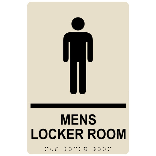 Almond ADA Braille MENS LOCKER ROOM Sign with Symbol RRE-690_Black_on_Almond