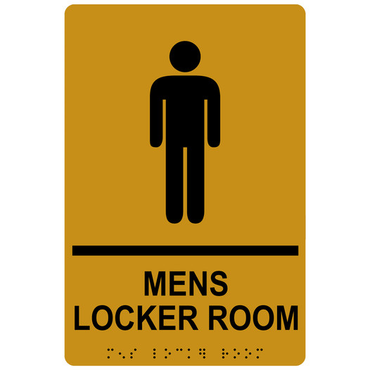 Gold ADA Braille MENS LOCKER ROOM Sign with Symbol RRE-690_Black_on_Gold