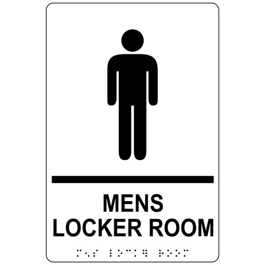 White ADA Braille MENS LOCKER ROOM Sign with Symbol RRE-690_Black_on_White