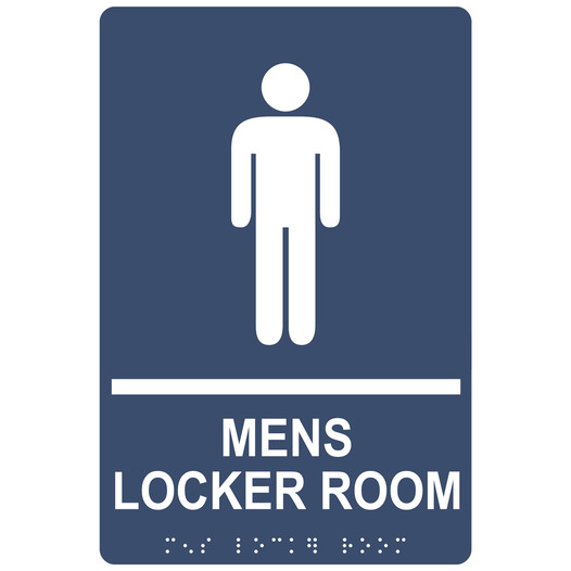 Navy ADA Braille MENS LOCKER ROOM Sign with Symbol RRE-690_White_on_Navy