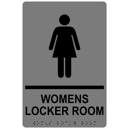 Gray ADA Braille WOMENS LOCKER ROOM Sign with Symbol RRE-695_Black_on_Gray