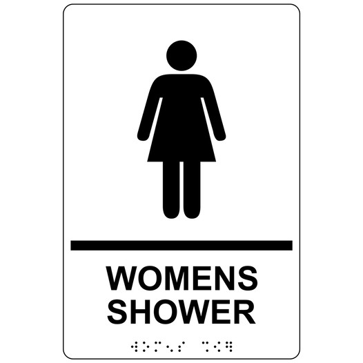 White ADA Braille WOMENS SHOWER Sign with Symbol RRE-825_Black_on_White