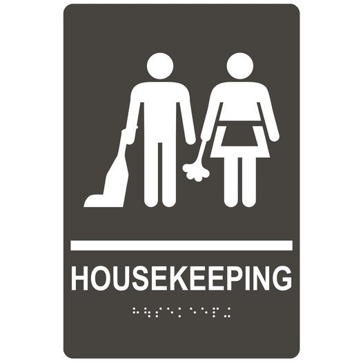 Charcoal Gray ADA Braille HOUSEKEEPING Sign with Symbol RRE-850_White_on_CharcoalGray