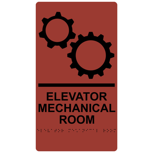 Canyon ADA Braille ELEVATOR MECHANICAL ROOM Sign with Symbol RRE-935_Black_on_Canyon