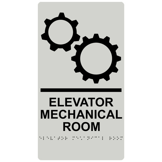 Pearl Gray ADA Braille ELEVATOR MECHANICAL ROOM Sign with Symbol RRE-935_Black_on_PearlGray