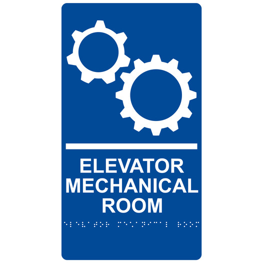 Blue ADA Braille ELEVATOR MECHANICAL ROOM Sign with Symbol RRE-935_White_on_Blue