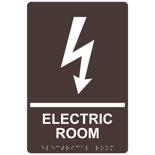 Dark Brown ADA Braille ELECTRIC ROOM Sign with Symbol RRE-940_White_on_DarkBrown