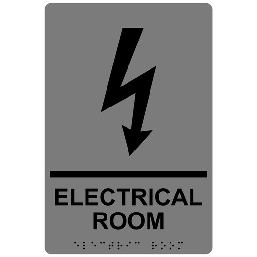 Gray ADA Braille ELECTRICAL ROOM Sign with Symbol RRE-945_Black_on_Gray
