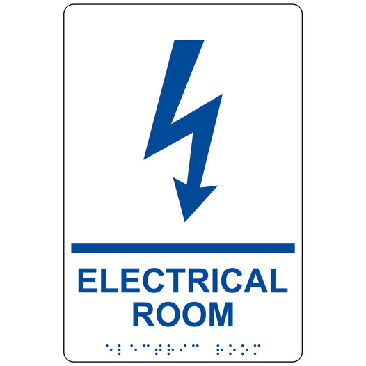White ADA Braille ELECTRICAL ROOM Sign with Symbol RRE-945_Blue_on_White