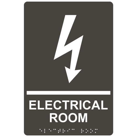 Charcoal Gray ADA Braille ELECTRICAL ROOM Sign with Symbol RRE-945_White_on_CharcoalGray