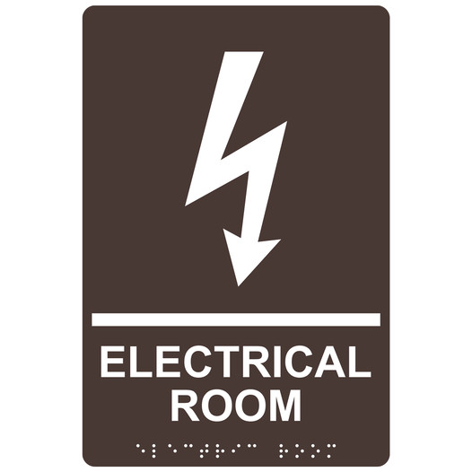 Dark Brown ADA Braille ELECTRICAL ROOM Sign with Symbol RRE-945_White_on_DarkBrown